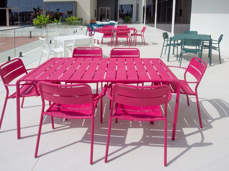 Tables on the poolside terrace
