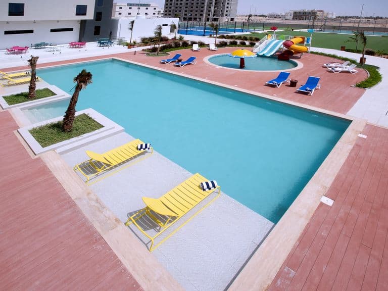 The pool terrace seen from above