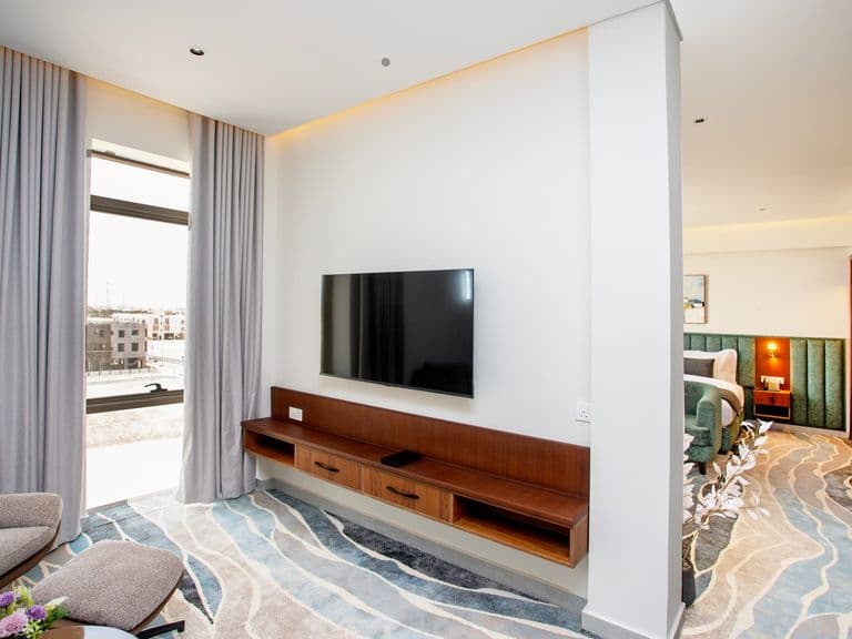 A suite, with the bedroom beyond