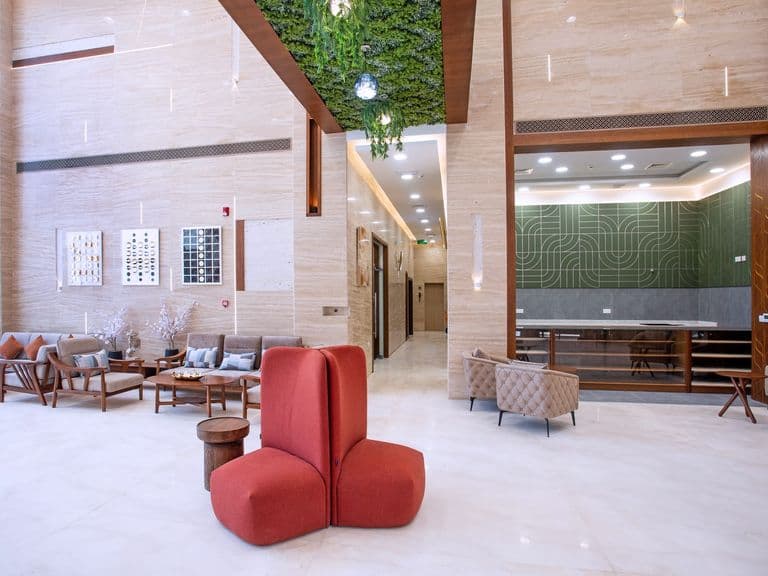The lobby lounge, with its living green wall
